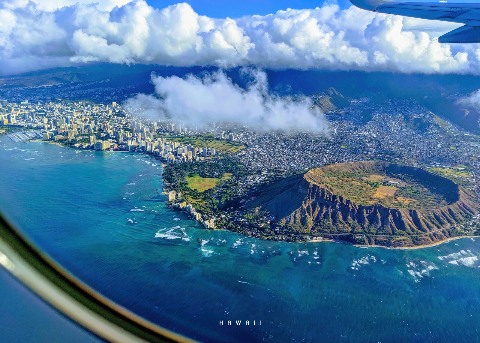 Lade diamond head, volcanic cone, hawaii, luftaufnahme, welt Hintergrund herunter