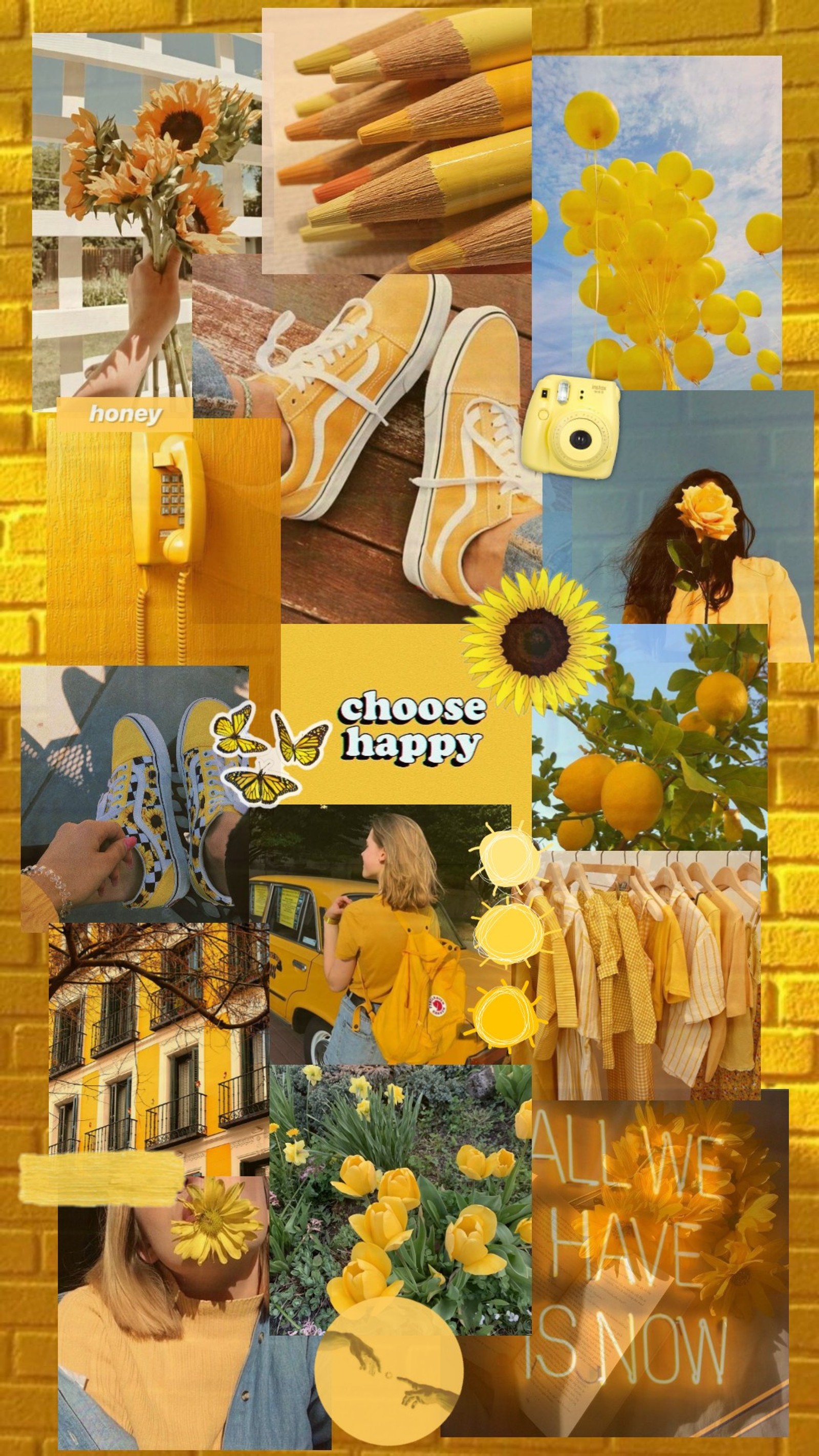 A close up of a collage of yellow and yellow flowers (aesthetic, cool, edit, girls, sunflower)