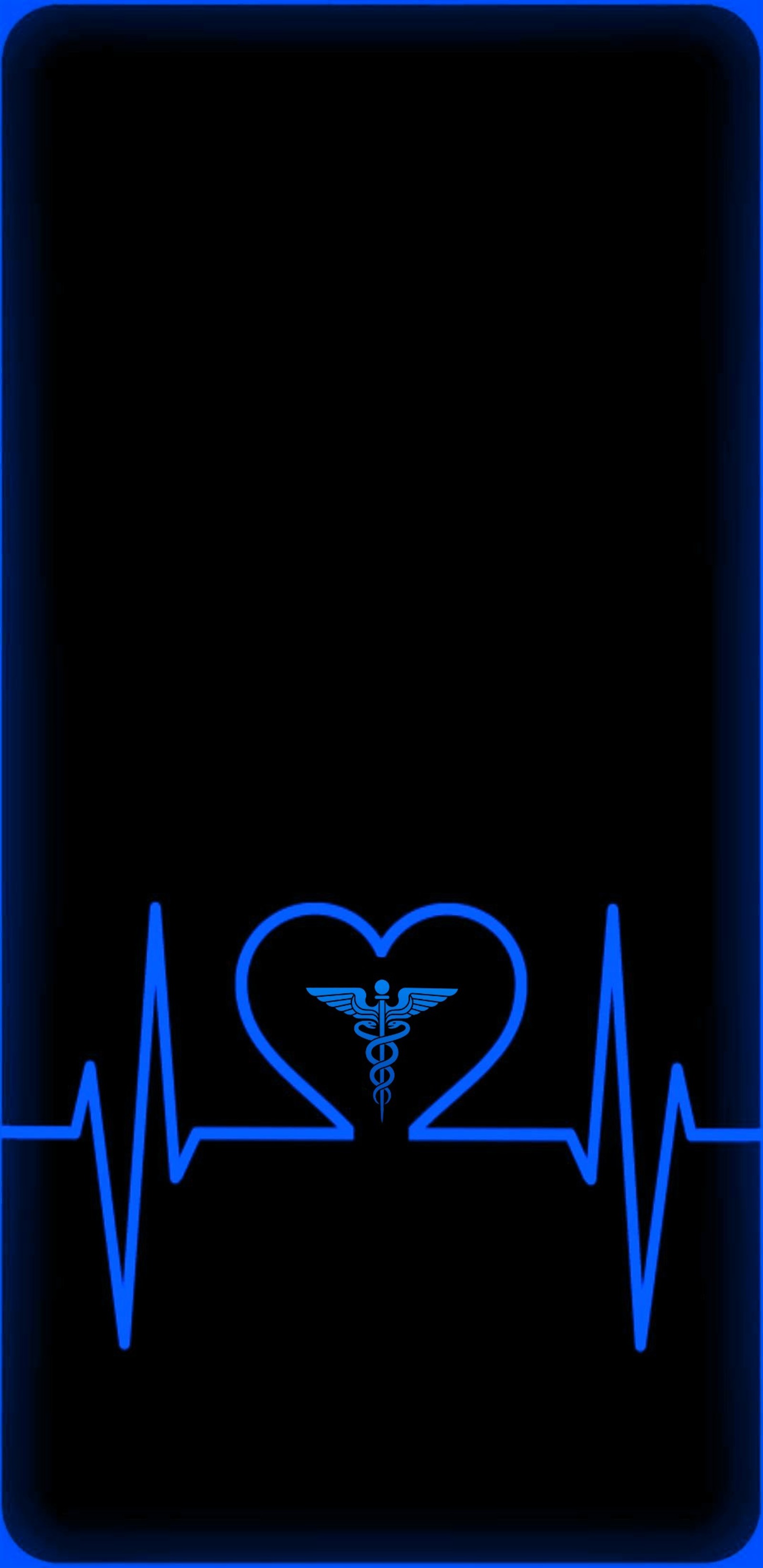 A blue heart with a cadus on it and a line of heartbeats (best, black, blue, cool, edge)