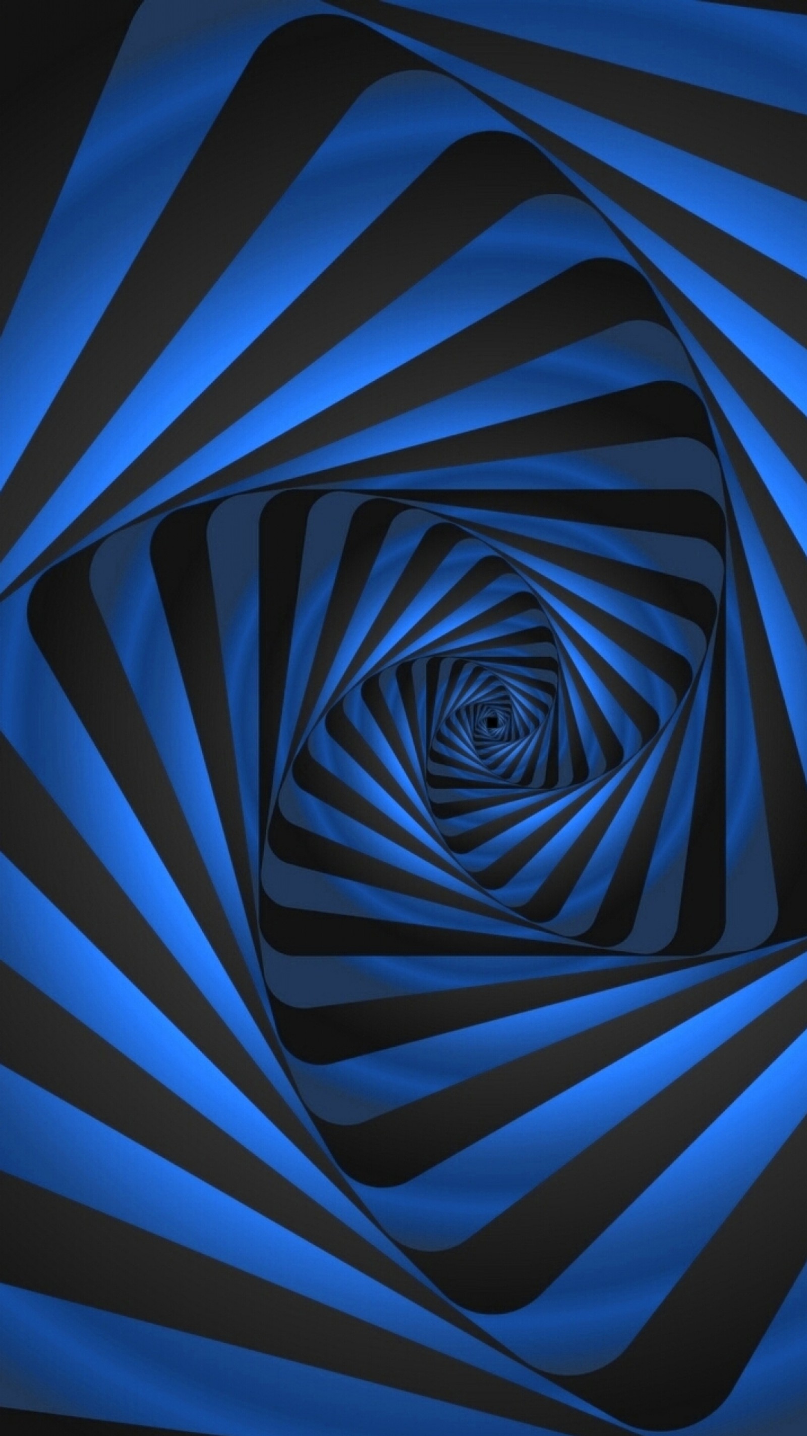 A close up of a spiral design with blue and black stripes (art, black, blue, design, edge)