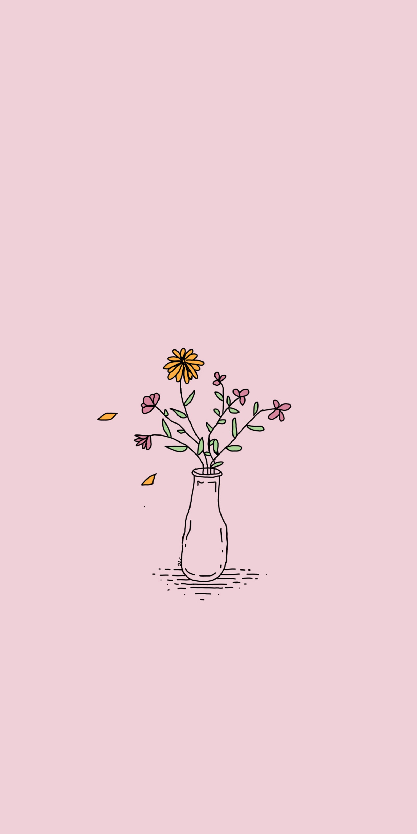 Un dessin d'un vase avec des fleurs dedans (esthétique, esthétiquement agréable, fleurs, heureux, écran de verrouillage)