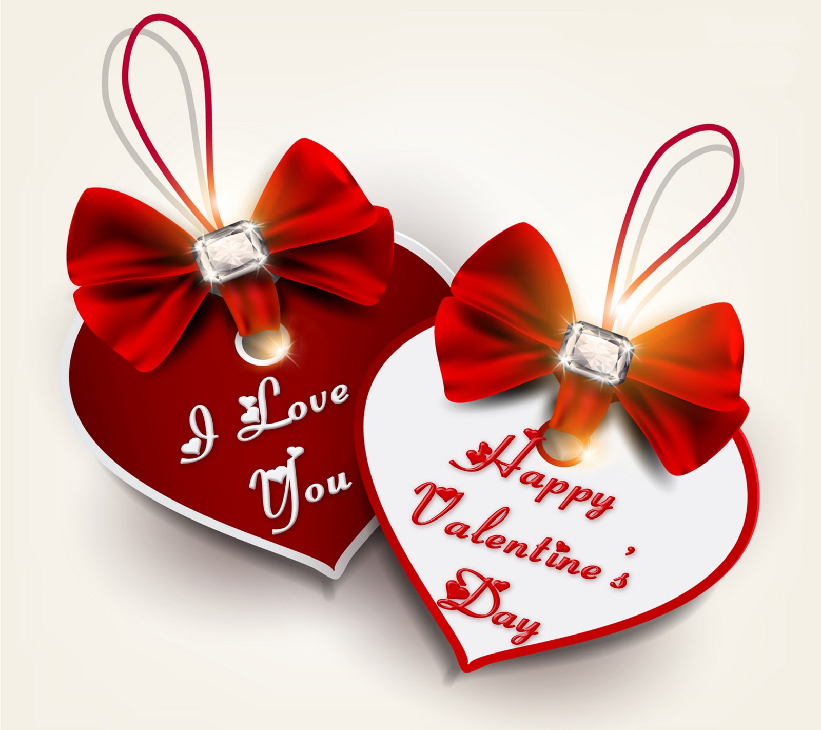 Valentine's day greeting with two hearts and a bow (diamonds, happy, heart, love, romantic)