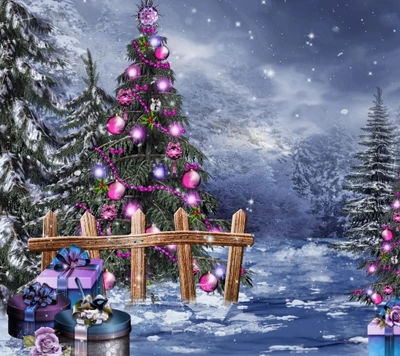 christmas tree, gift, merry christmas, night, winter