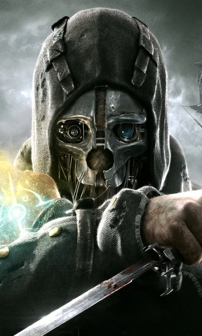 2013, dishonored, jogo, faca, máscara