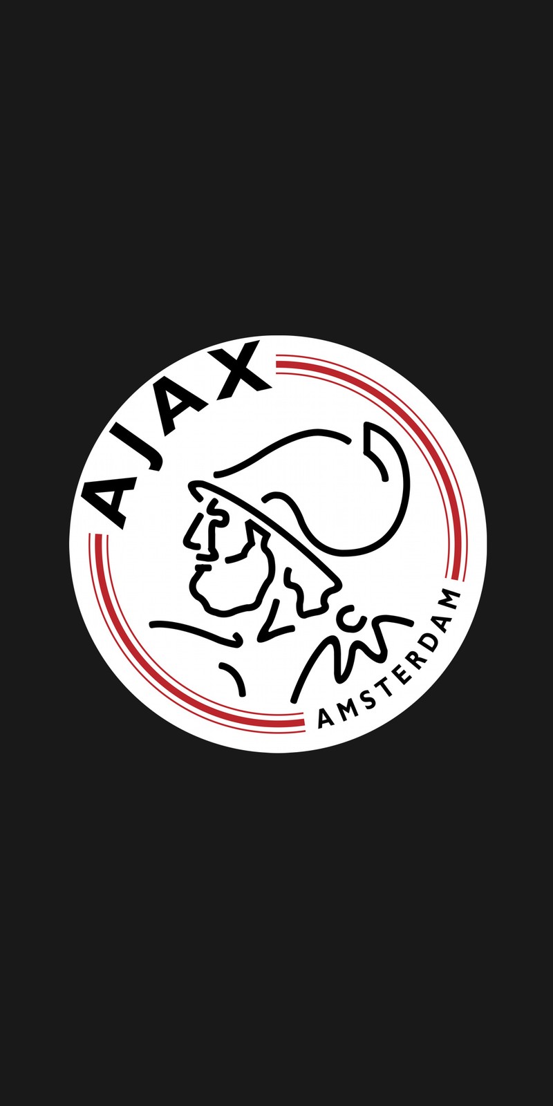 Крупный план логотипа на черном фоне с красным кругом (аякс, ajax, амстердам, amsterdam, эредивизие)