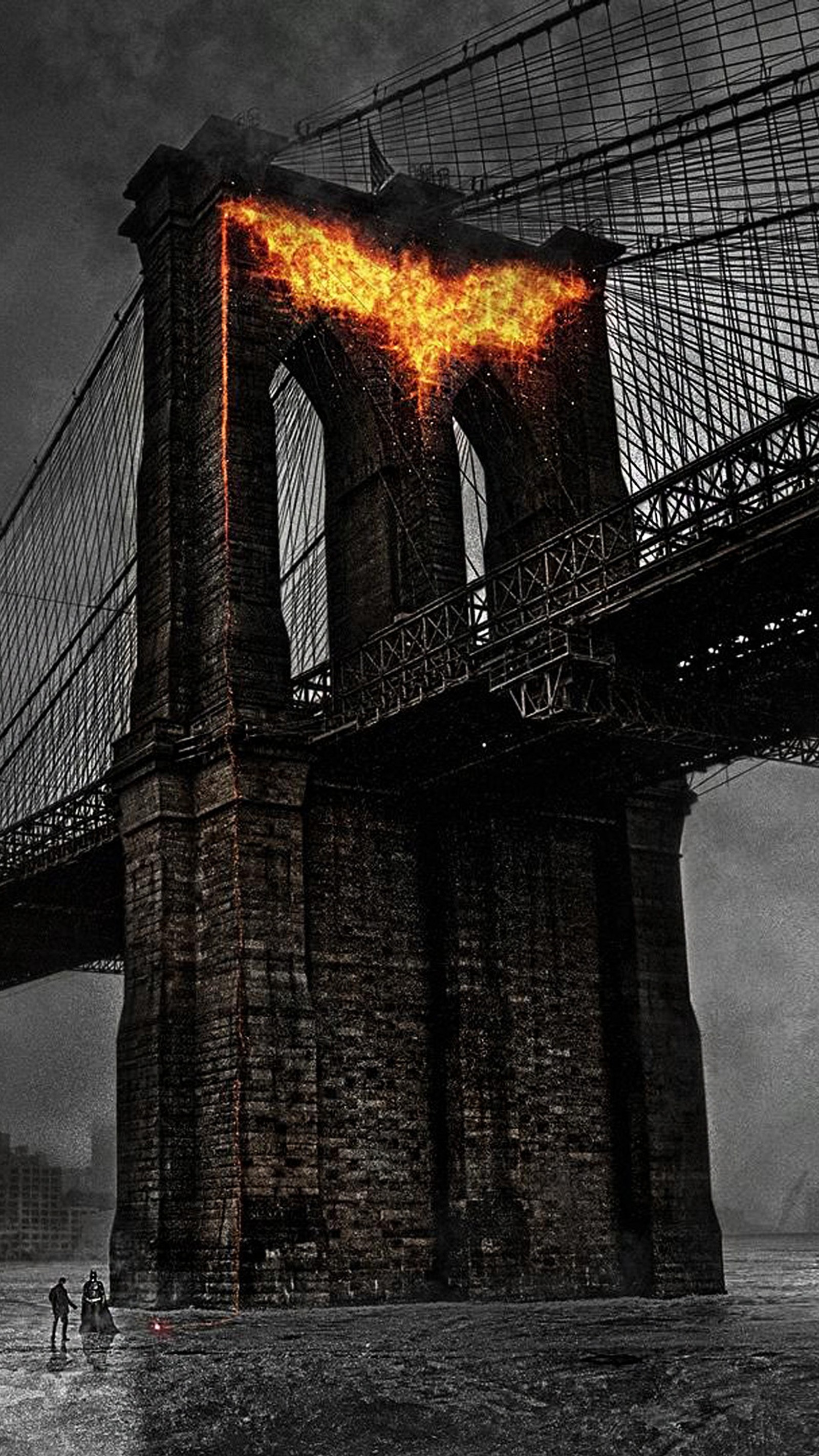 bat, batman, bridge, entertainment, fire Download Wallpaper