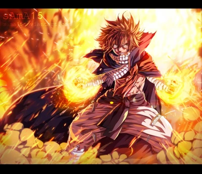 Natsu Dragneel entfesselt Feuerzauber im Kampf