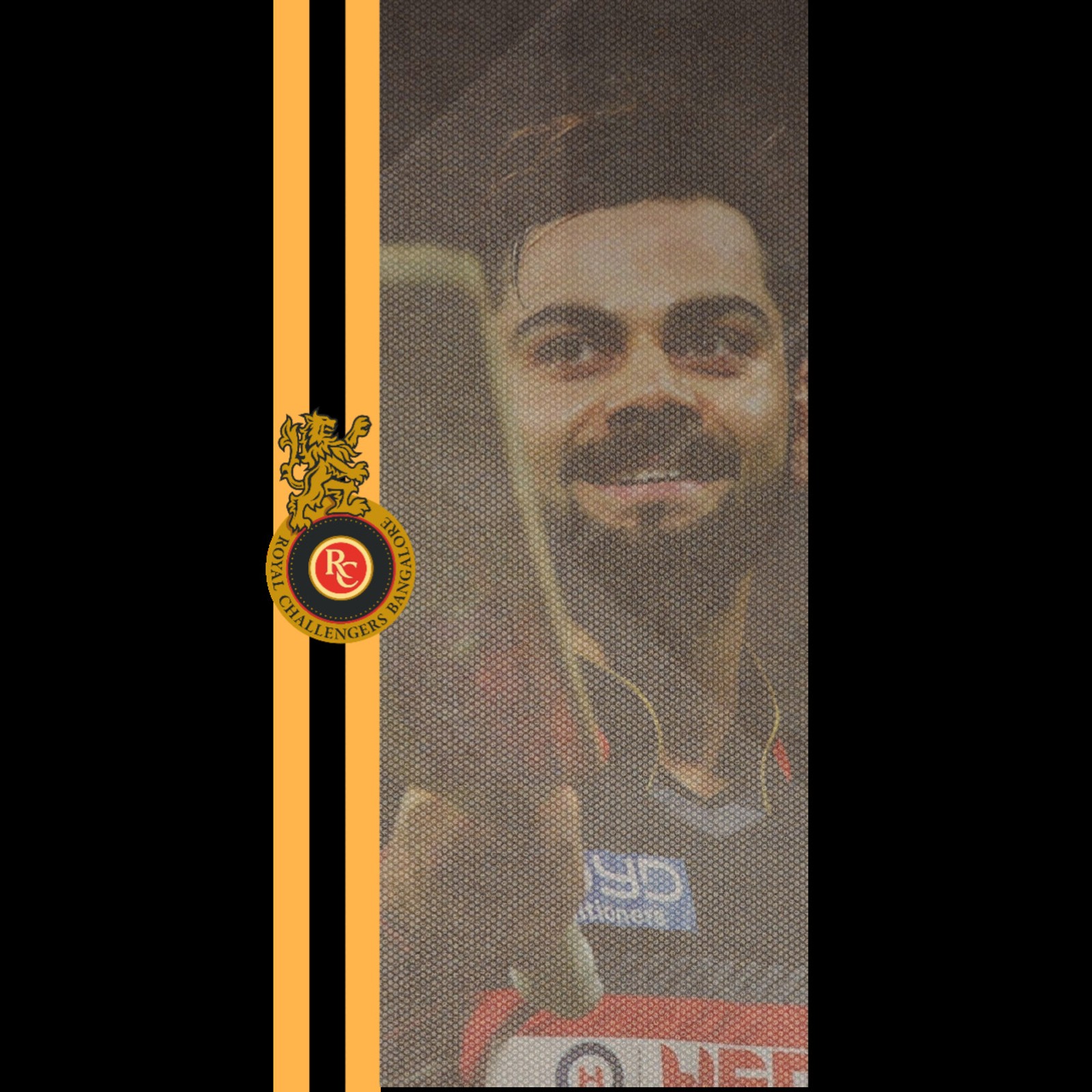 Um close de um homem com barba e um crachá (ipl, kholi, rcb, virat)