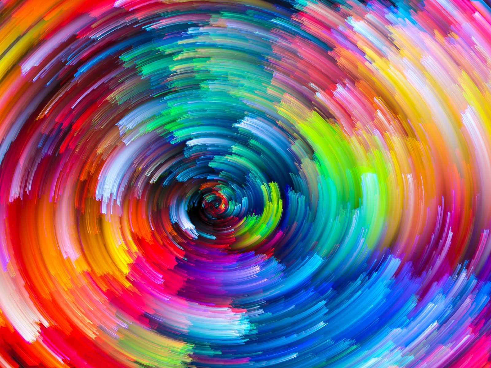 A close up of a colorful swirl of paint on a black background (art, colorfulness, vortex, circle, spiral)