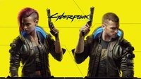 Cyberpunk 2077 : V et duo de personnages dans une esthétique futuriste