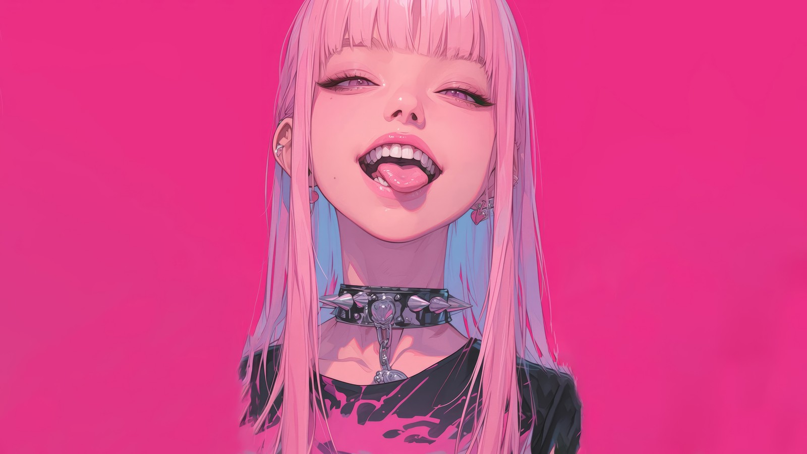 anime girls, anime, pink hair, tongue out wallpaper