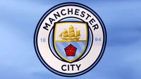 manchester city fc, emblem, football team, 5k, blue background