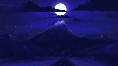 Minuit Céleste : Une Pleine Lune Illumine un Paysage Montagnard