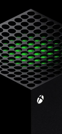 Xbox Series X: Innovative Design with Symmetrical Mesh and Ambient Green Lighting