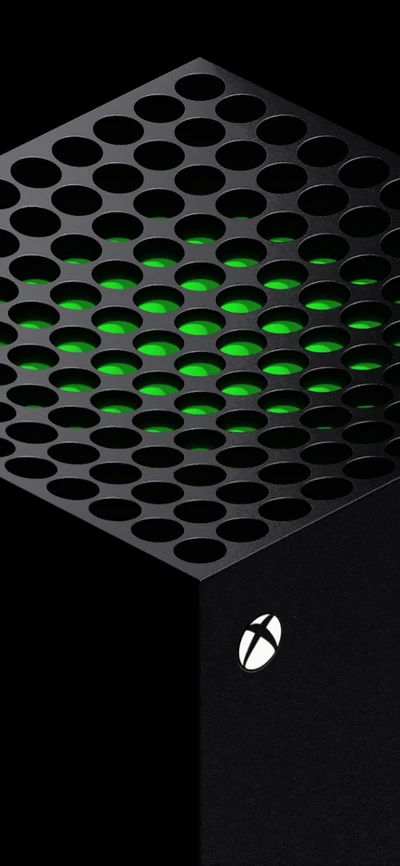 Xbox Series X: Design inovador com malha simétrica e iluminação verde ambiente