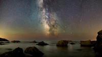 Serenidad estrellada: La Vía Láctea sobre un paisaje marino rocoso