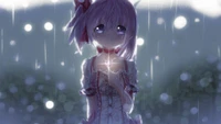 Homura Akemi im Regen: Ein herzlicher Moment eines magischen Mädchens