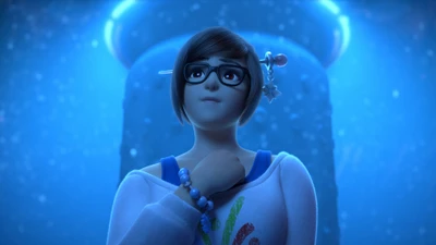 Mei de Overwatch em um ambiente místico azul