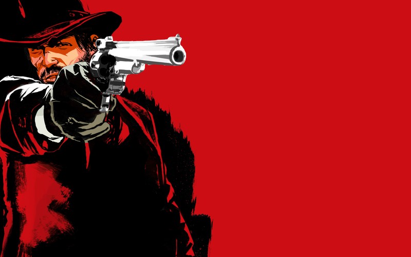 Крупный план мужчины с оружием в руке (red dead redemption, иллюстрация, пистолет, шляпа, ковбой)