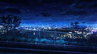 night, sky, city, anime, scenery wallpaper