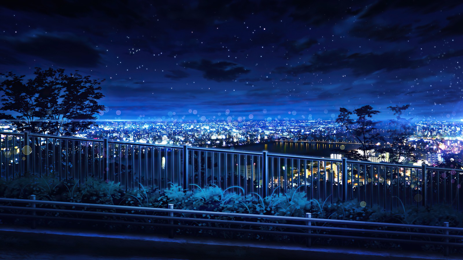 night, sky, city, anime, scenery Download Wallpaper