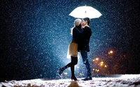 couple kiss in snow, valentine day, my valentine, love wallpaper