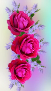 Vibrant Pink Roses Surrounded by Delicate Blossoms