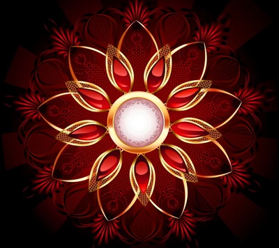 Elegant Red and Golden Floral Abstract Design