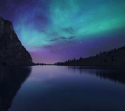 aurora, aurora boreal, lago, noche, cielo