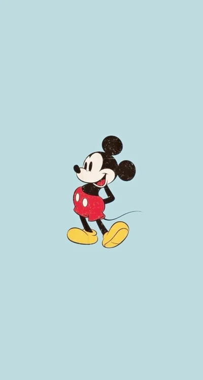 Ícone clássico do Mickey Mouse em fundo azul suave