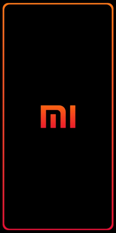 Minimalist design featuring the "Mi" logo in a gradient orange to red color against a black background.