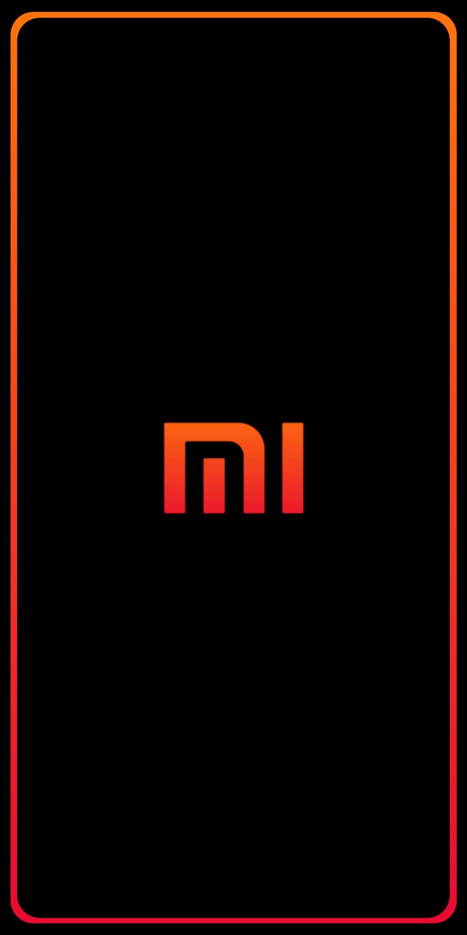 Um close de um logo vermelho e laranja em um fundo preto (mi, redmi)