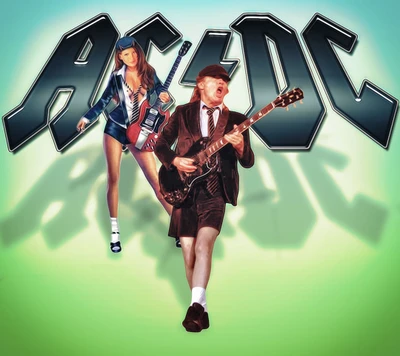 Auftritt der Band AC/DC mit ikonischen Bildern und Saguaro-Hintergrund