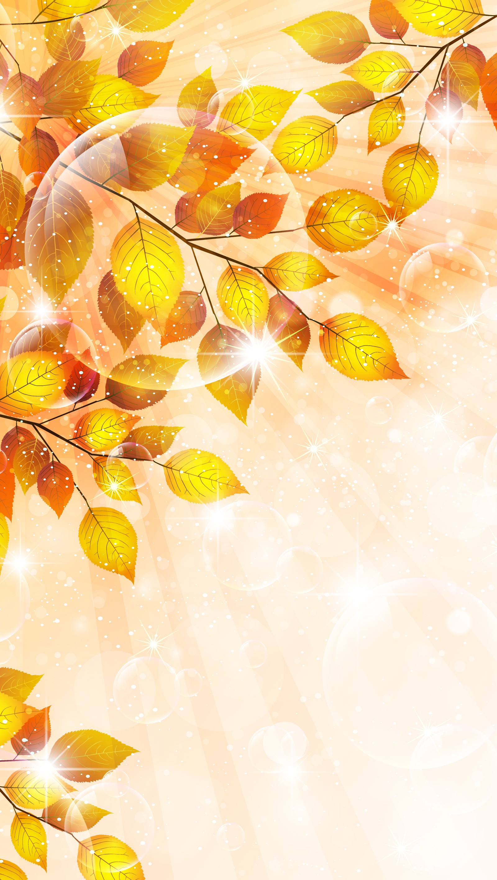 Leaves and sunbeams on a light background with a bokeh (autumn, leaves, texture)