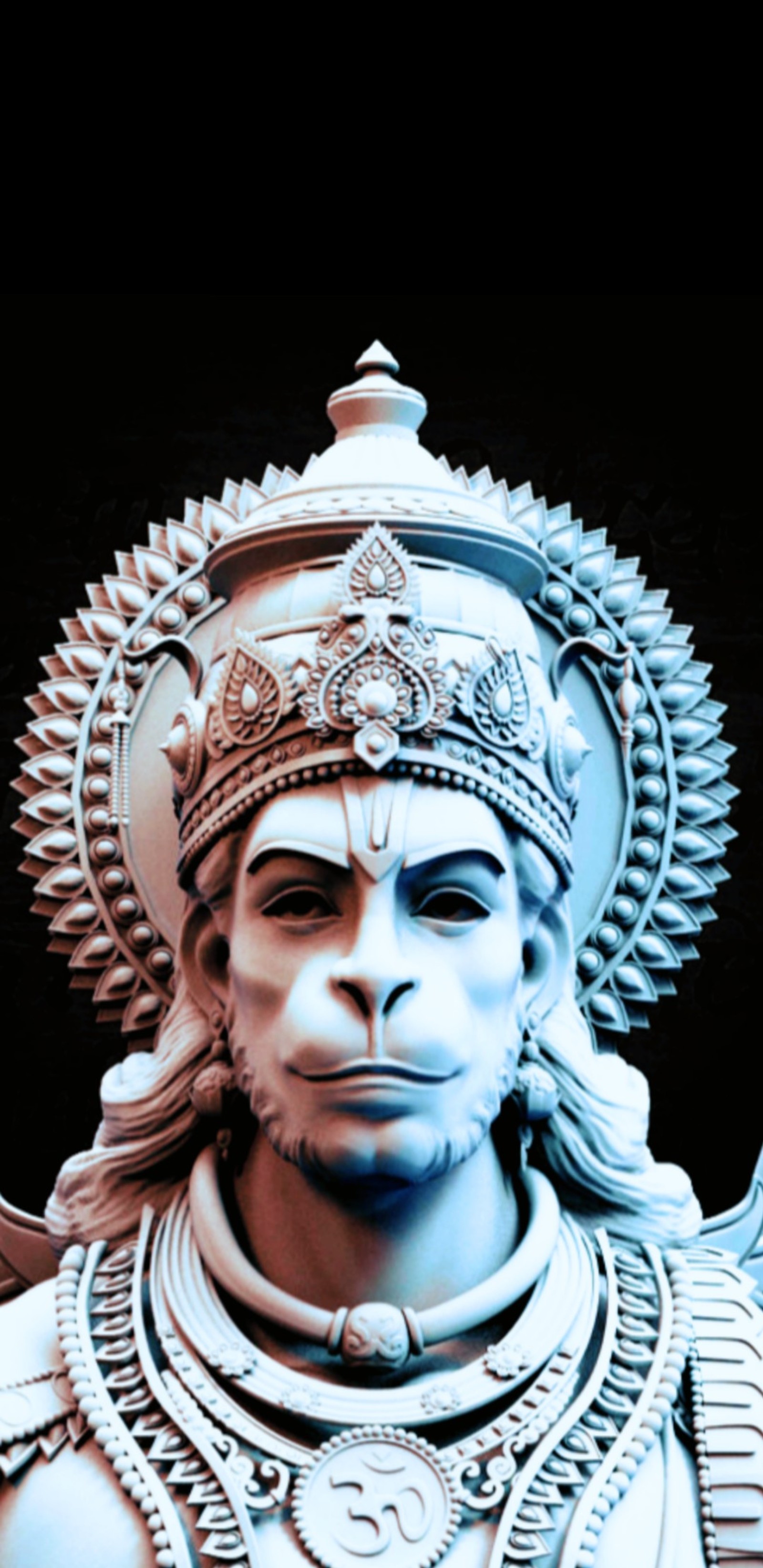 Un gros plan d'une statue d'un homme avec une couronne sur la tête (hanuman, dieu singe)