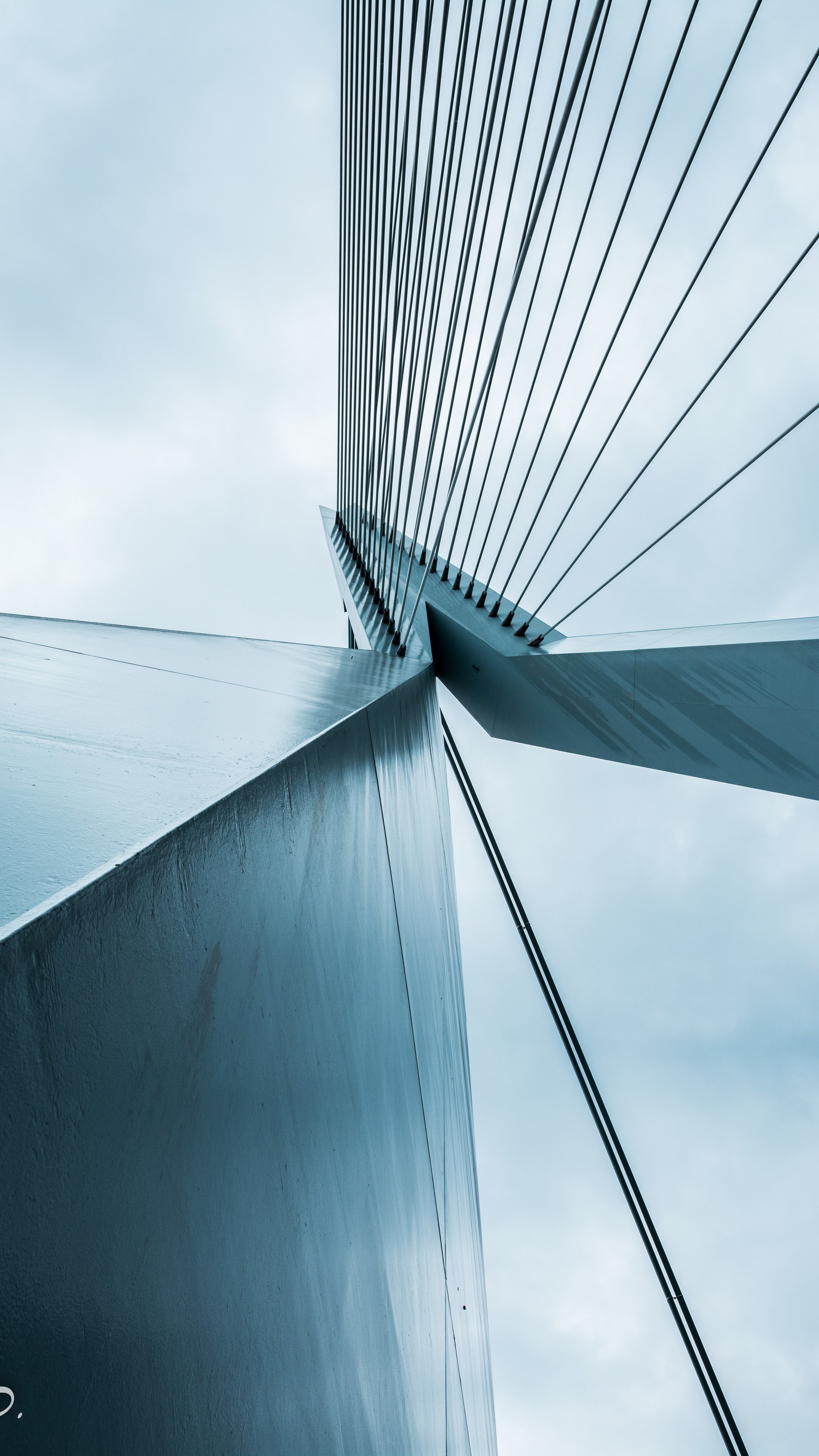 Arafed view of a bridge with a sky background (abstract, architecture, bridge, grey, lines)