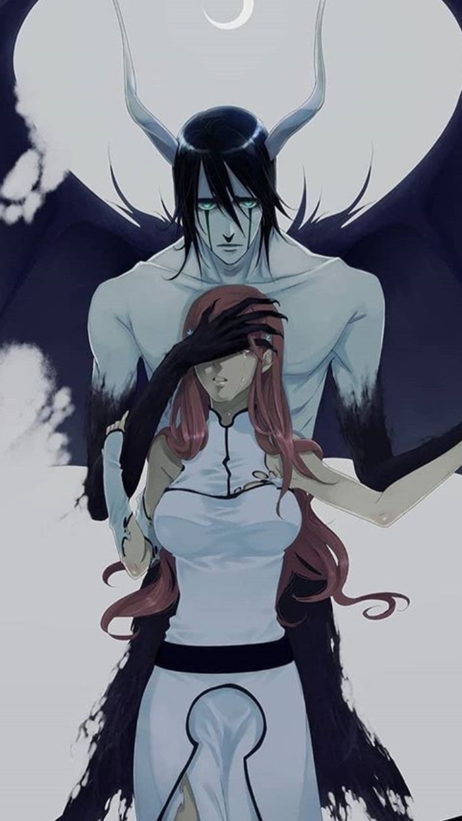 Anime - style image of a man and woman with horns and wings (bleach, ichigo, rukia)