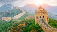 The Great Wall of China at Badaling: A Majestic Historic Landmark Amidst Mountainous Scenery