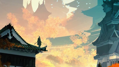 Paisaje otoñal sereno en un templo japonés de Sekiro: Shadows Die Twice