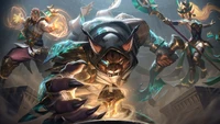 Guardian of the Sand: Janna, Rengar, and Ryze Unite in League of Legends Splash Art