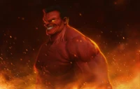 Powerful Red Demon in a Fiery Space Background