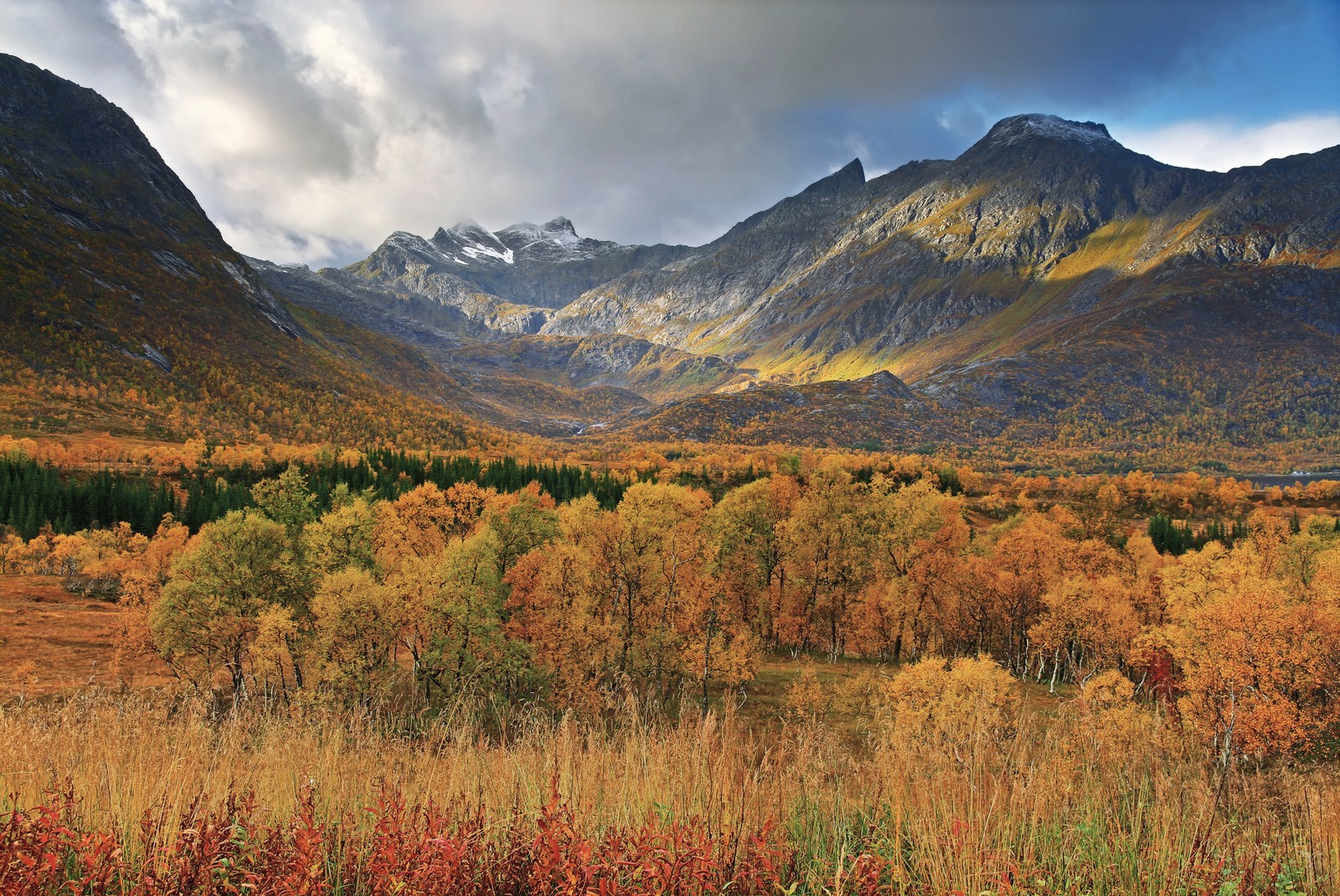 Uma vista de um vale com uma montanha ao fundo (formas montanhosas, natureza, montanha, terras altas, wild)