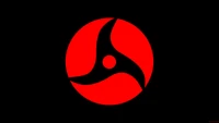 Emblema do Mangekyō Sharingan de Itachi Uchiha em um fundo preto