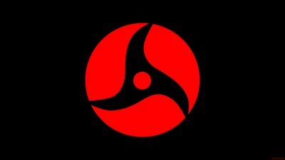 Emblem des Mangekyō Sharingan von Itachi Uchiha auf schwarzem Hintergrund