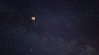 Uma vista de tirar o fôlego de uma lua cheia iluminando o céu noturno, cercada por um tapeçário de estrelas e maravilhas cósmicas.