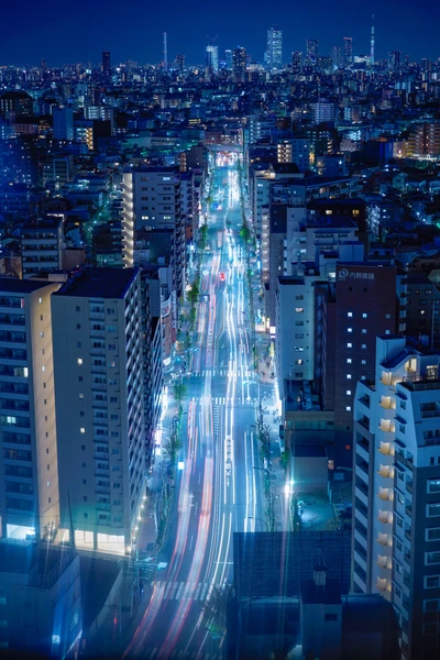 Paisaje urbano nocturno vibrante de Tokio: rascacielos iluminados y calles animadas