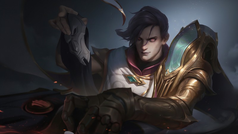 Мужчина в белой рубашке держит меч и золотую перчатку (джин, jhin, без маски, league of legends, lol)