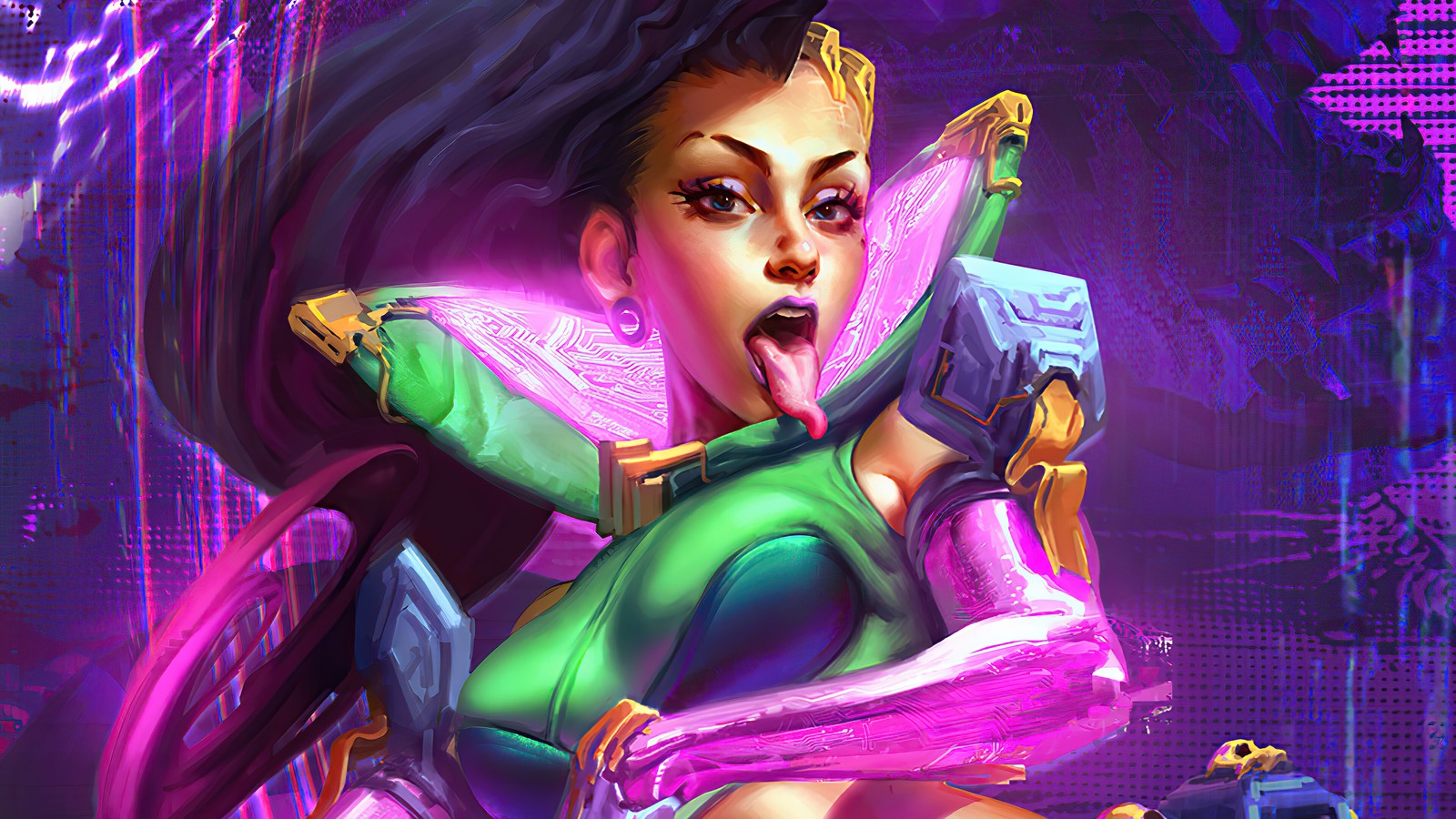 sombra, overwatch, video game, cyberpunk, art wallpaper