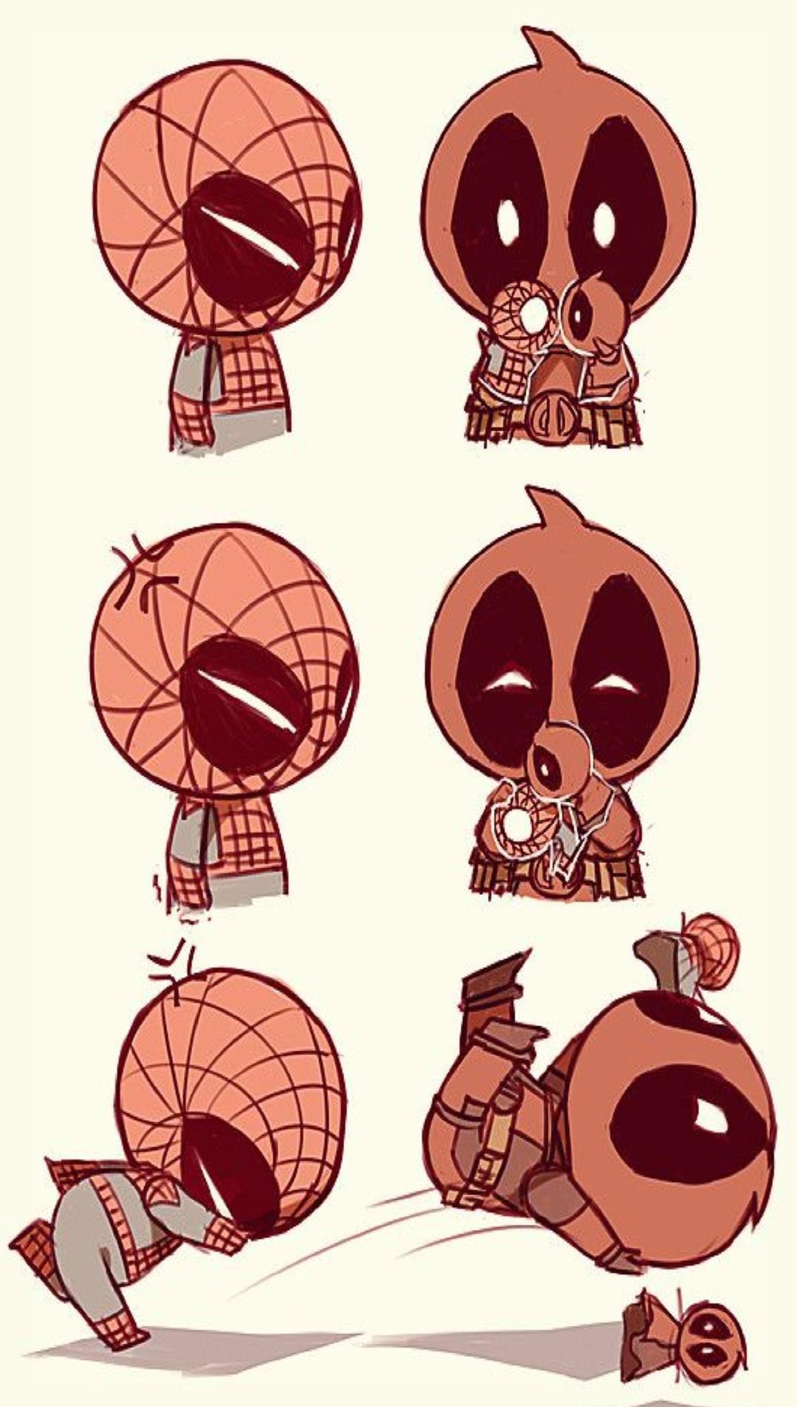 Dibujo de dibujos animados de un personaje de deadpool con diferentes expresiones (dfgdf, dfsf)