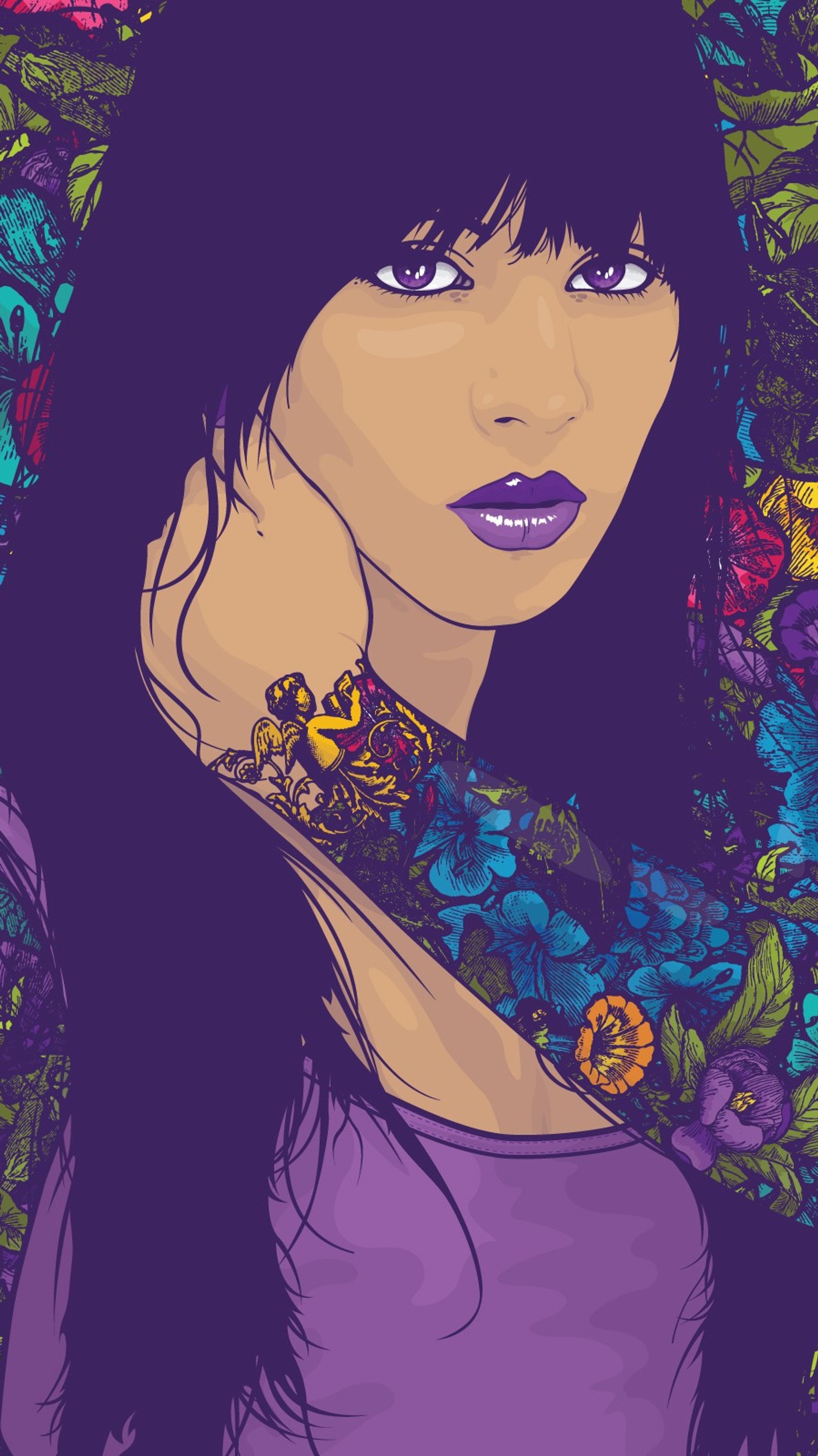 art, girl, purple, tattoo Download Wallpaper